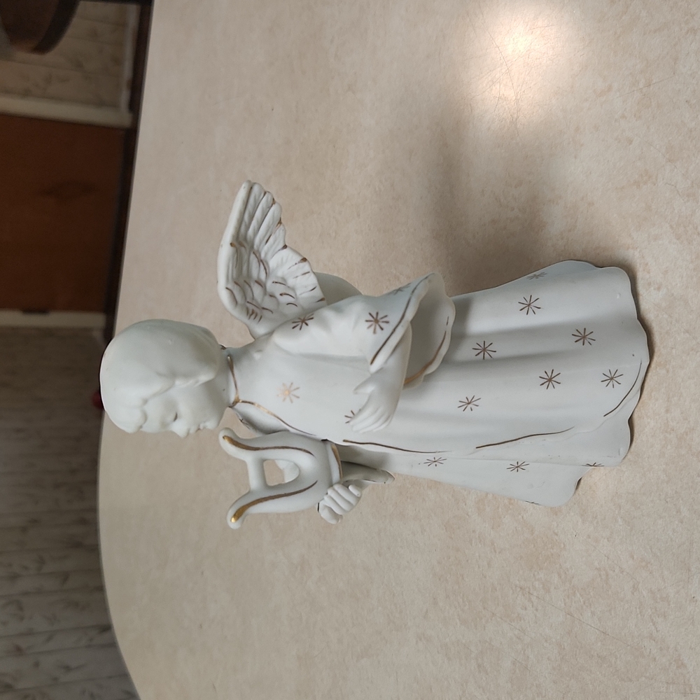 Vintage Schmid Japan Christmas Angel w Harp Gold Star-Burst Candle-Holder EUC - Picture 2 of 10